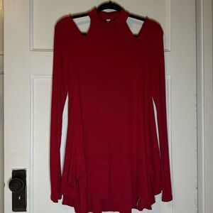 Free People Downtown Girl Red Cold Shoulder Long Sleeve Top